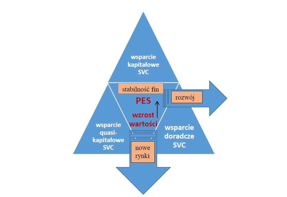 schemat przedstawia model wsparcia SVC: kapitałowe, quasi-kapitałowe i doradcze